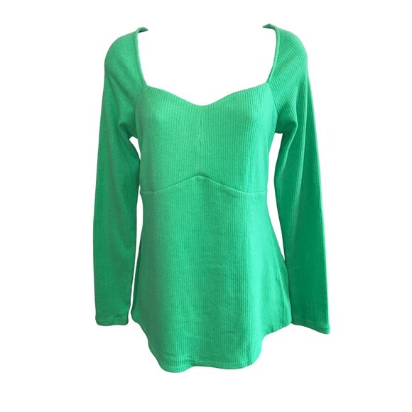 NWT Isabel By Ingrid & Isabel Green Ribbed Long Sleeve Maternity Top Square Neck - Picture 4 of 8